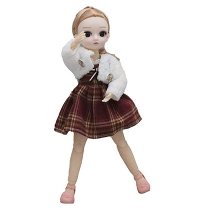 Movable Jointed Makeup Cute Girl Brown Eyes Fashionable Doll Maroon Frock for Kids Girls (Size: 30 cm Color: Maroon)