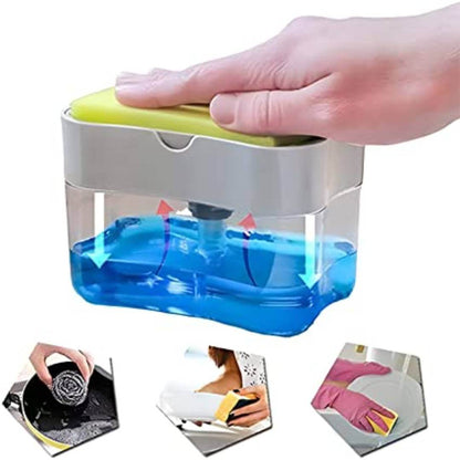 2 in 1 Press-Type Sink Dishwasher Liquid Soap Dispenser Pump with Sponge Holder Caddy for Home and Kitchen Accessories
