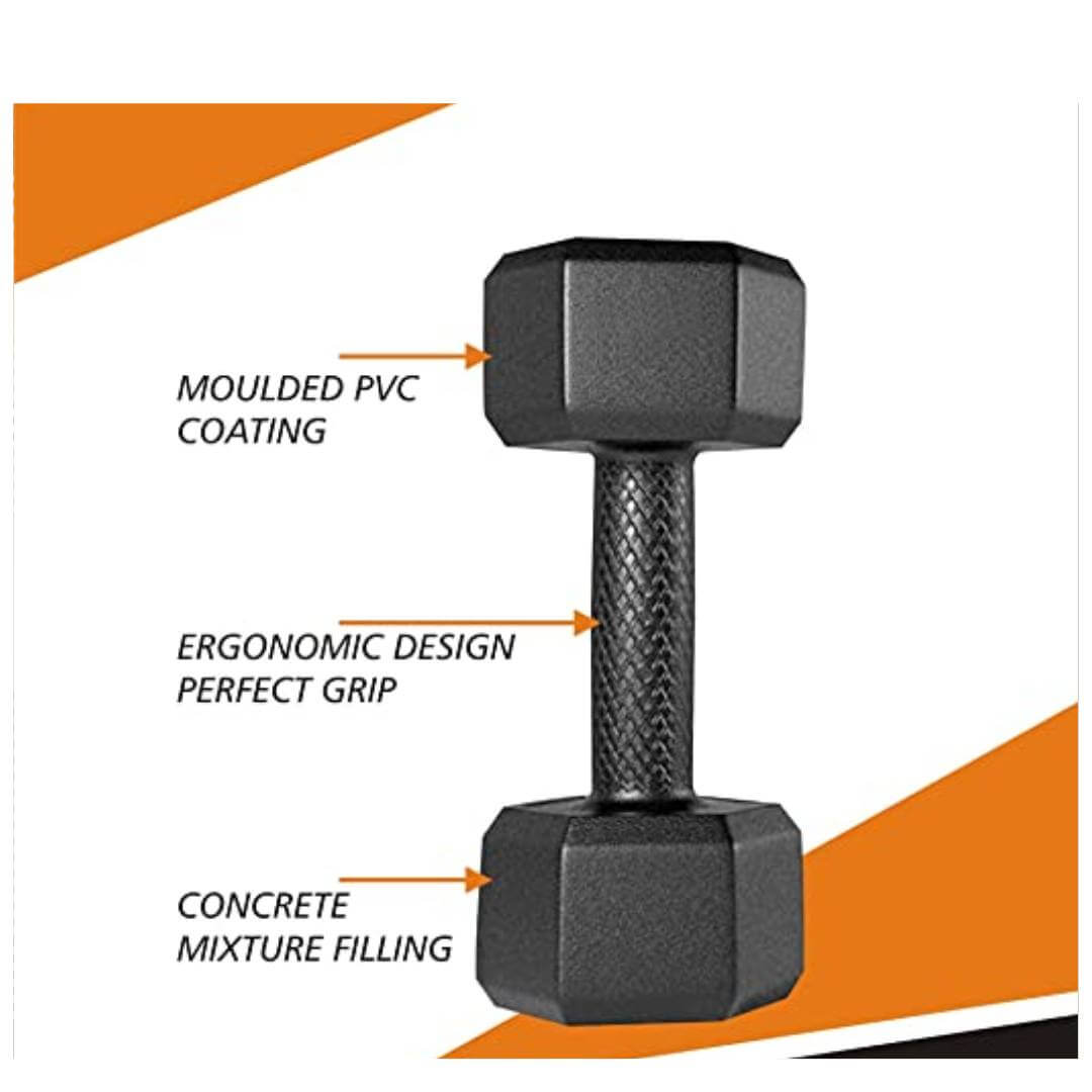 PVC-1KG-COMBO161 Fixed Dumbbell Set, 1Kg Set of 2 Dumbbells Set and Fitness Kit for Men and Women Whole Body Workout - Black