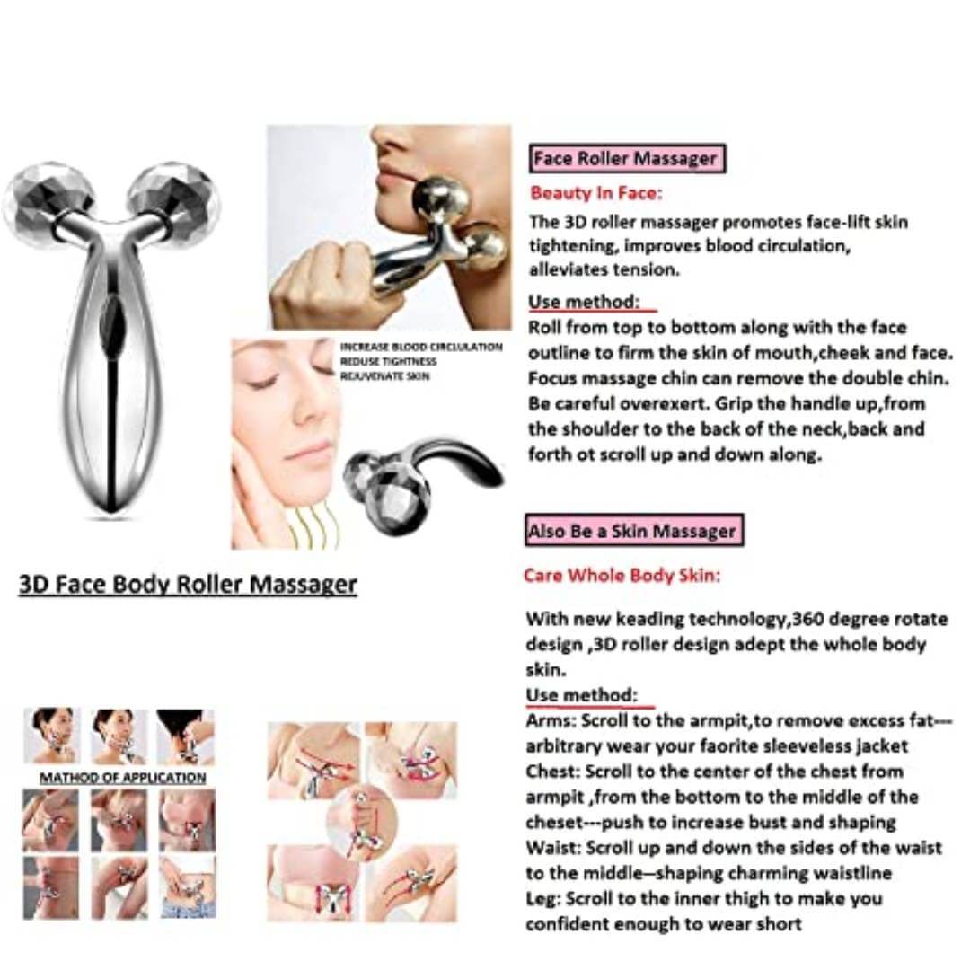 Roller Face Body Massager Skin Lifting Wrinkle Remover Facial Massage For Relaxation and Tightening (Silver)
