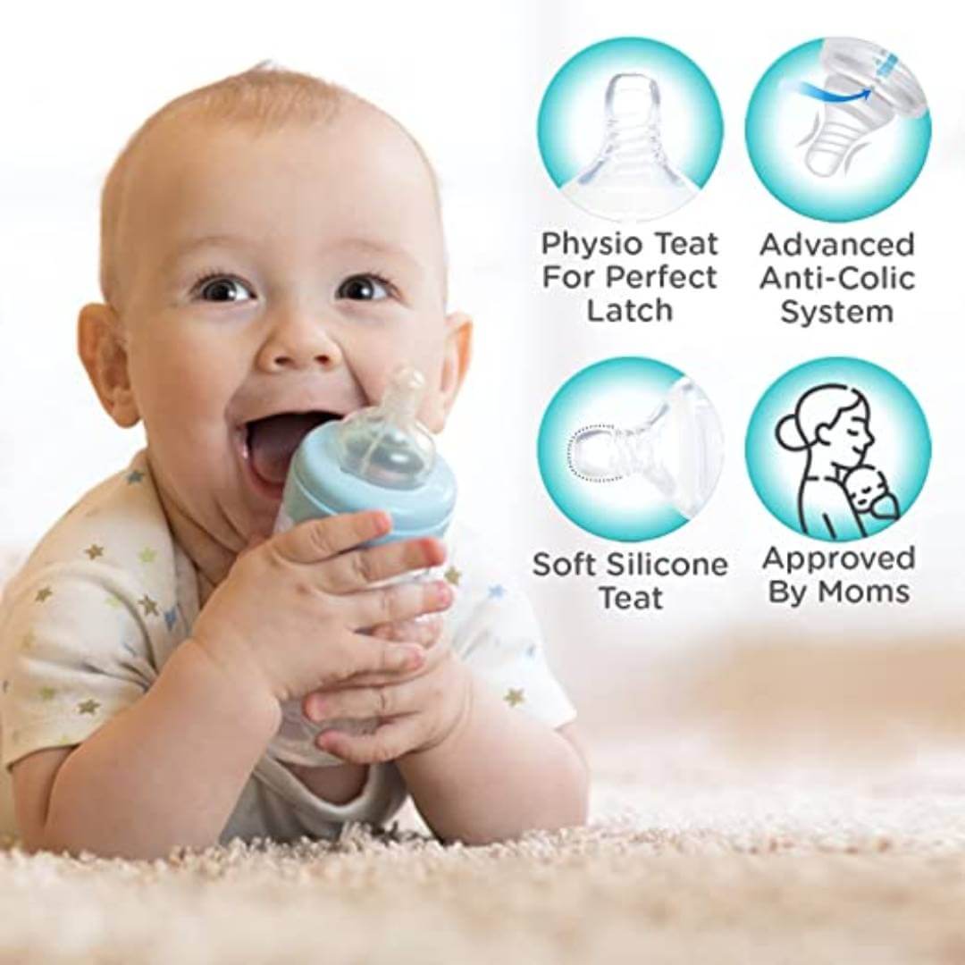 ईज़ी-फ्लो तकनीक वाली फीडिंग बोतल, एंटी-कोलिक वाल्व और बच्चों/शिशुओं के लिए सुव्यवस्थित डिज़ाइन (हरा, 125 मिली)