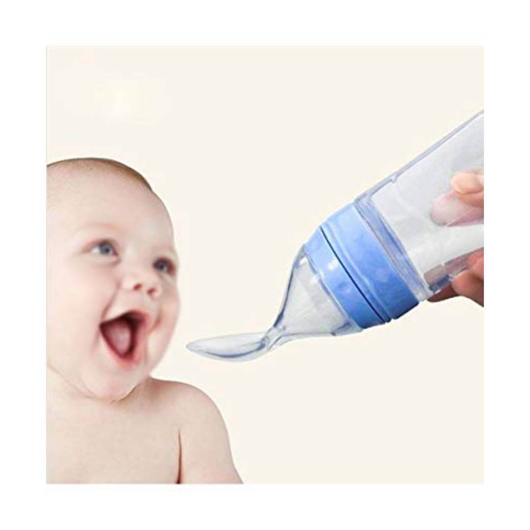 Newborn Baby Feeding Bottle Toddler Safe Silicone Squeeze Feeding Spoon Milk Cereal Bottle Baby Training Feeder/Fruit Feeder (Multicolored/90 ml)