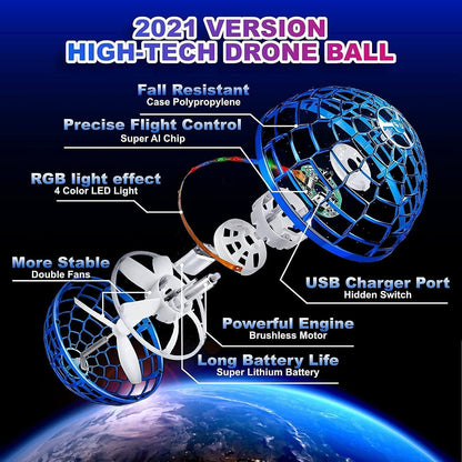 फ्लाइंग स्पिनर बॉल, बच्चों के लिए फ्लाइंग बॉल फिजेट खिलौने, यूएसबी रिचार्जेबल बिल्ट-इन आरजीबी लाइट्स 360° मैजिक कंट्रोलर के साथ घूमने वाली