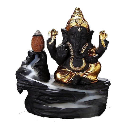 Lord Ganesha Smoke Backflow Cone Incense Holder Showpiece For Home and Office | Ganesh Ji Dhoop Stand (Assorted Colour)