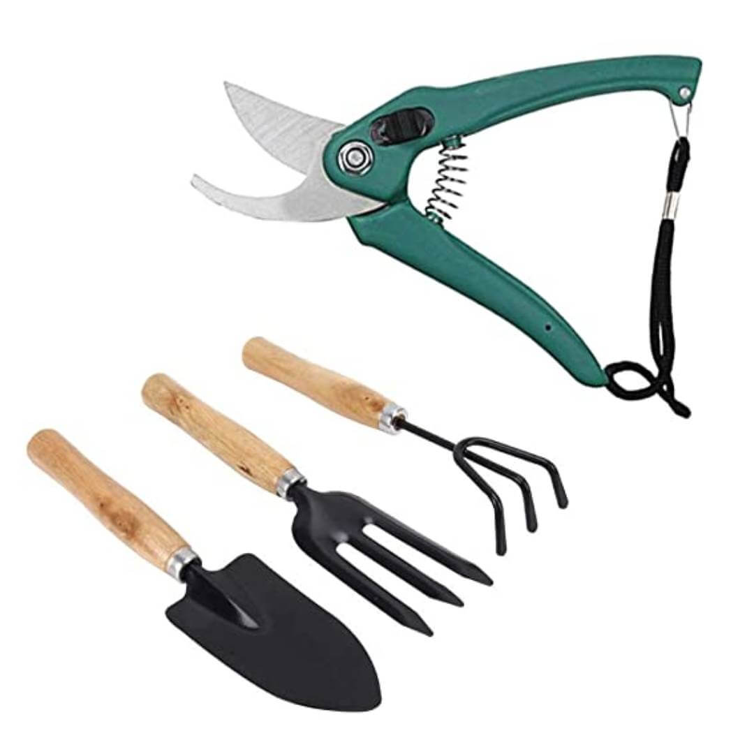 Garden Tool Set Combo with Flower Cutter Heavy Gardening Cut Tool with (Wooden Handle and Black Metal) 1 Set Gardening Tools & 1 Pieces Flower Cutter