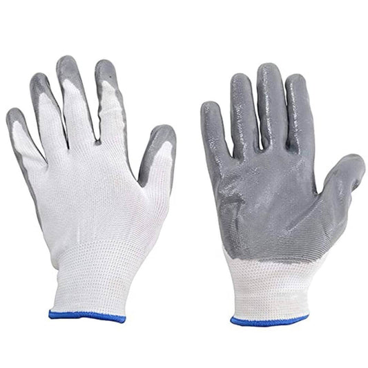 नायलॉन सुरक्षा हाथ के दस्ताने | एंटी कट | कट रेज़िस्टेंट | औद्योगिक | घरेलू हाथ के दस्ताने (सफेद और ग्रे या सफेद और नीला) - 1 का जोड़ा