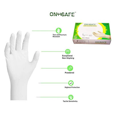 Surgical Latex Gloves For Personal and Medical Use, Disposable Powdered Hand Gloves - Pack of 100 Pcs. (Free Size, White)
