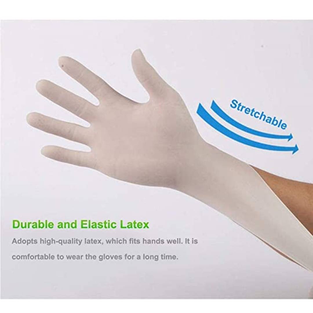 Surgical Latex Gloves For Personal and Medical Use, Disposable Powdered Hand Gloves - Pack of 100 Pcs. (Free Size, White)