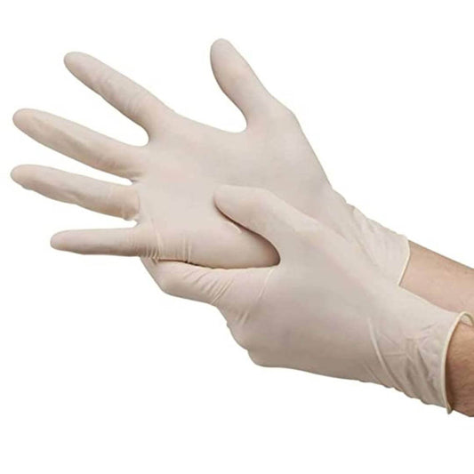 व्यक्तिगत और चिकित्सा उपयोग के लिए सर्जिकल लेटेक्स दस्ताने, डिस्पोजेबल पाउडर वाले हाथ के दस्ताने - 100 पीसी का पैक। (मुक्त आकार, सफेद)