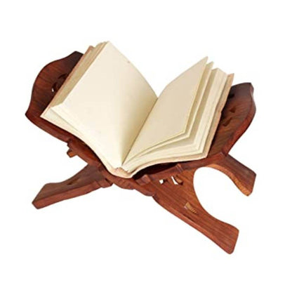 Handcraft Wood Holy Book Stand Holder for Bible, Geeta, Quran in Folding and Carved Design Book Holder Display Stand - Size (12 Inch)