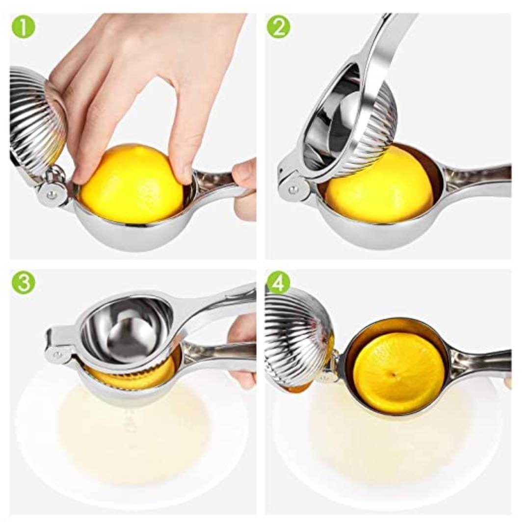 Stainless Steel Finish Heavy Quality Lemon Squeezer With Comfortable Handle For Extracting Lemon Juice. Modern Kitchen Tool.