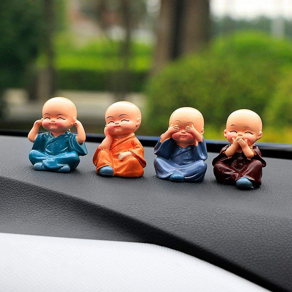 4 Pcs. Cute Kongfu Monk Resin | Creative Monk Ornament Doll | Mini Buddha Statue for Car Interior and Home Decor