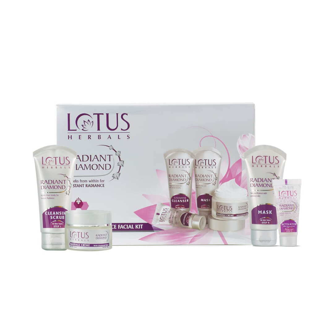 Lotus Herbals Radiant Diamond Cellular Radiance 5 In 1 Facial Kit | With Diamon Dust & Cinnamon | For All Skin Types | 170g