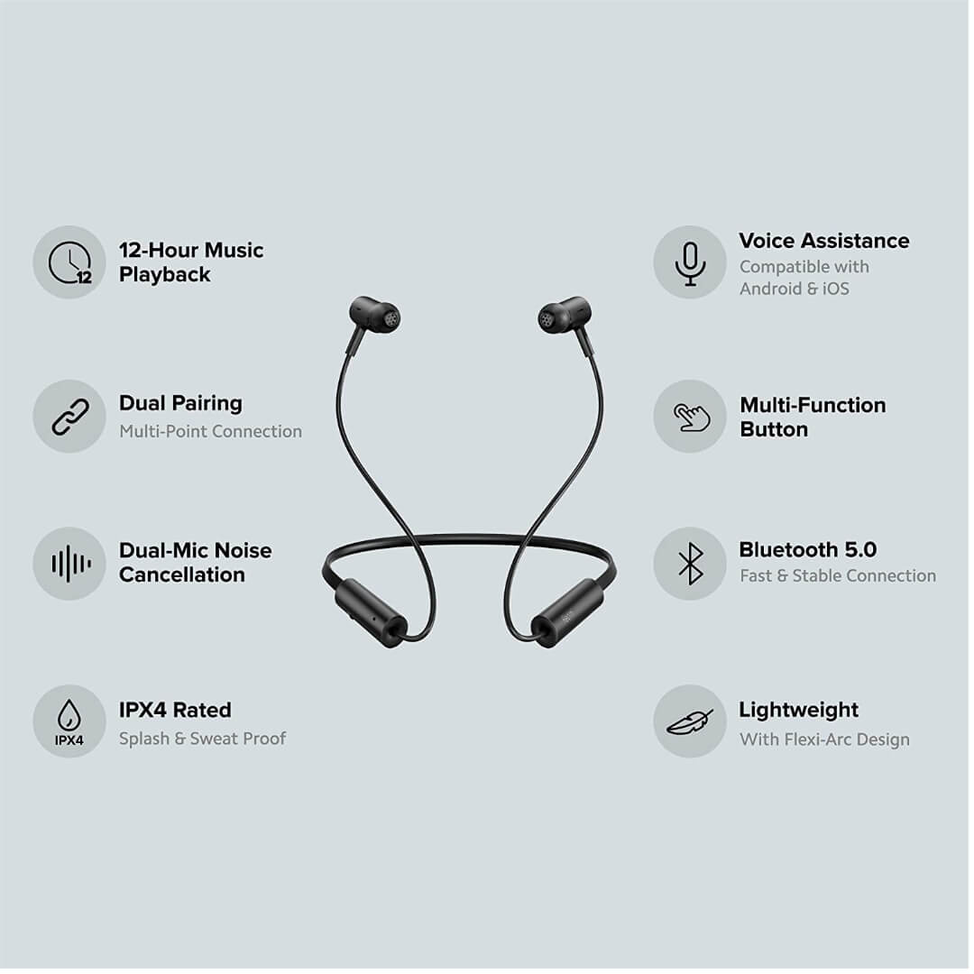 Redmi Wireless Earphones with Dual-Mic and Noise Cancellation | Dual Pairing Light-Weight Neckband | Bluetooth 5.0 & 12 hrs of Playback Time (Black)