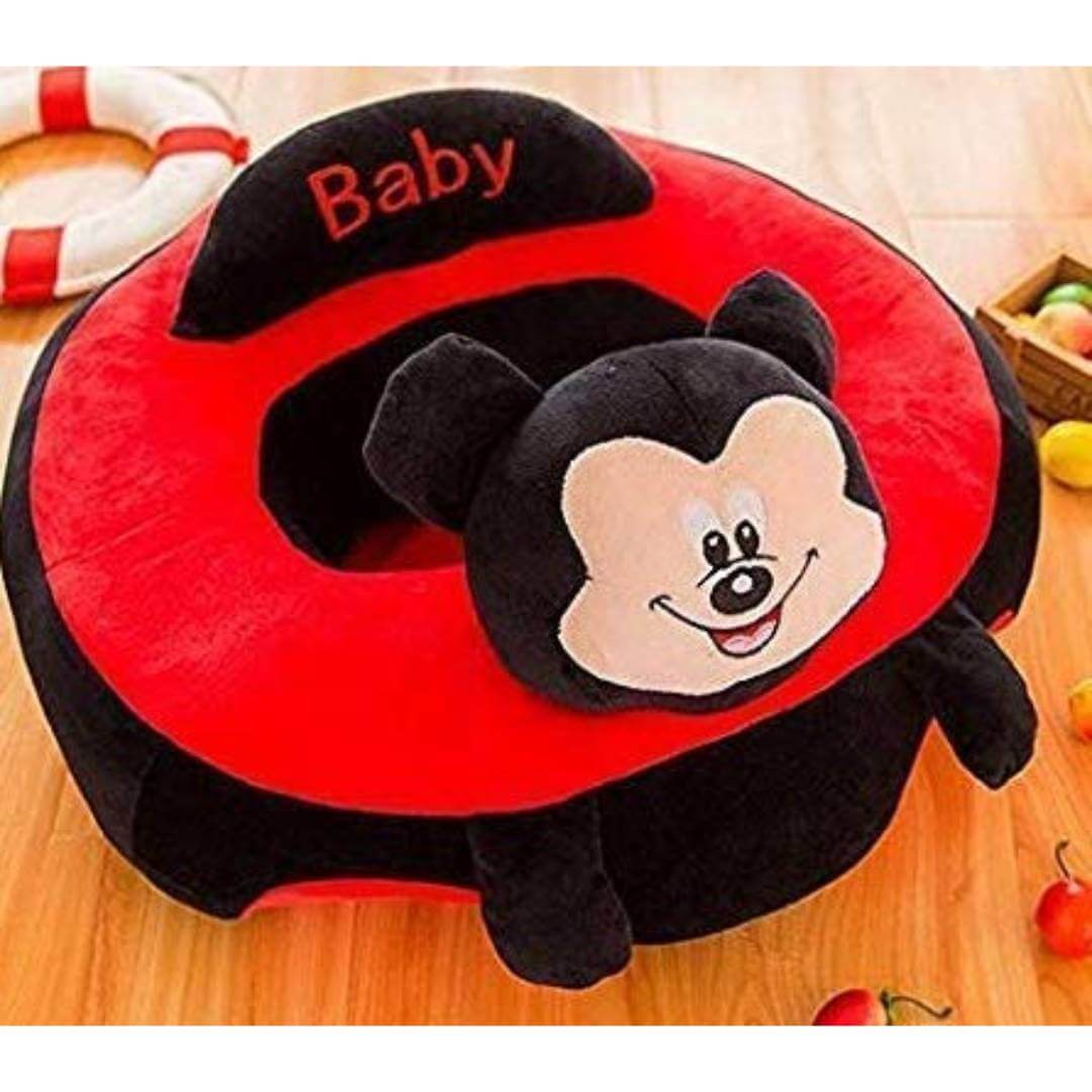 बेबी सॉफ्ट प्लश कुशन कॉटन सोफा सीट (काला और लाल)