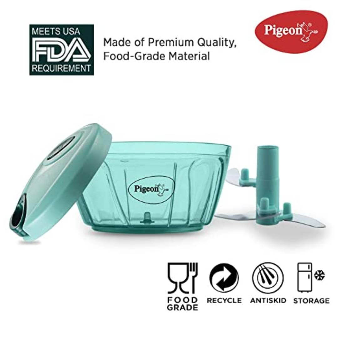 Pigeon Polypropylene Mini Handy and Compact Chopper with 3 Blades for Effortlessly Chopping Vegetables and Fruits for Your Kitchen ,(Green, 400 ml)