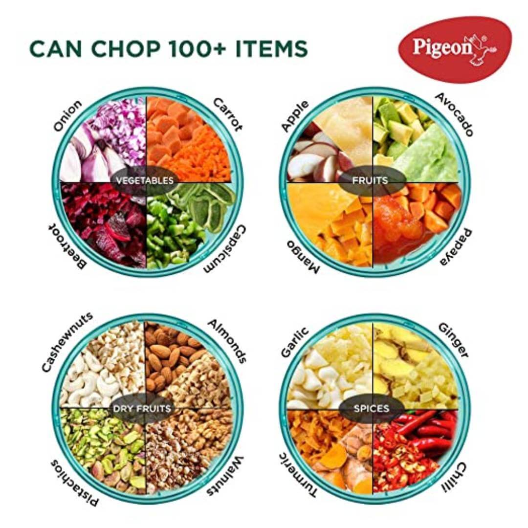 Pigeon Polypropylene Mini Handy and Compact Chopper with 3 Blades for Effortlessly Chopping Vegetables and Fruits for Your Kitchen ,(Green, 400 ml)