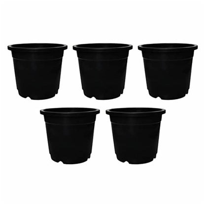 Plastic Black Nursery 7 Inch Pots Round Flower Pots for Plants with Drainage Hole Seed Starting Pots for Seeding, Succulent Container Seed Pack of 5
