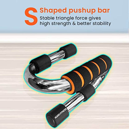 Pushup Bar, S Shaped, Strong Chrome Steel Pushup Stands With Comfortable Foam Grip And Non-Slip & Sturdy metal Bars