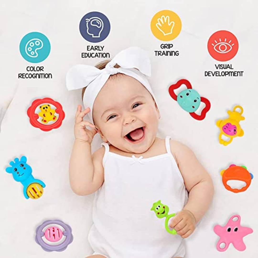 Rattles for New Born Baby Toys Set for Toddler, Babies Infants & Children 8 Pcs - Non Toxic