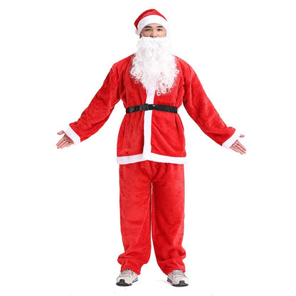 Unisex Santa Clause Christmas Day Costume & Fancy Dress (Jacket, Trouser, Belt Cap & Beard)