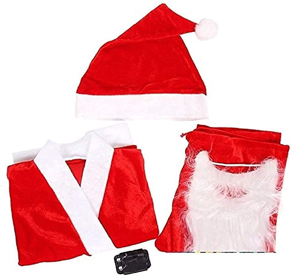 यूनिसेक्स सांता क्लॉज क्रिसमस डे कॉस्ट्यूम और फैंसी ड्रेस (जैकेट, पतलून, बेल्ट कैप और दाढ़ी) 
