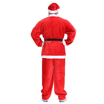यूनिसेक्स सांता क्लॉज क्रिसमस डे कॉस्ट्यूम और फैंसी ड्रेस (जैकेट, पतलून, बेल्ट कैप और दाढ़ी) 
