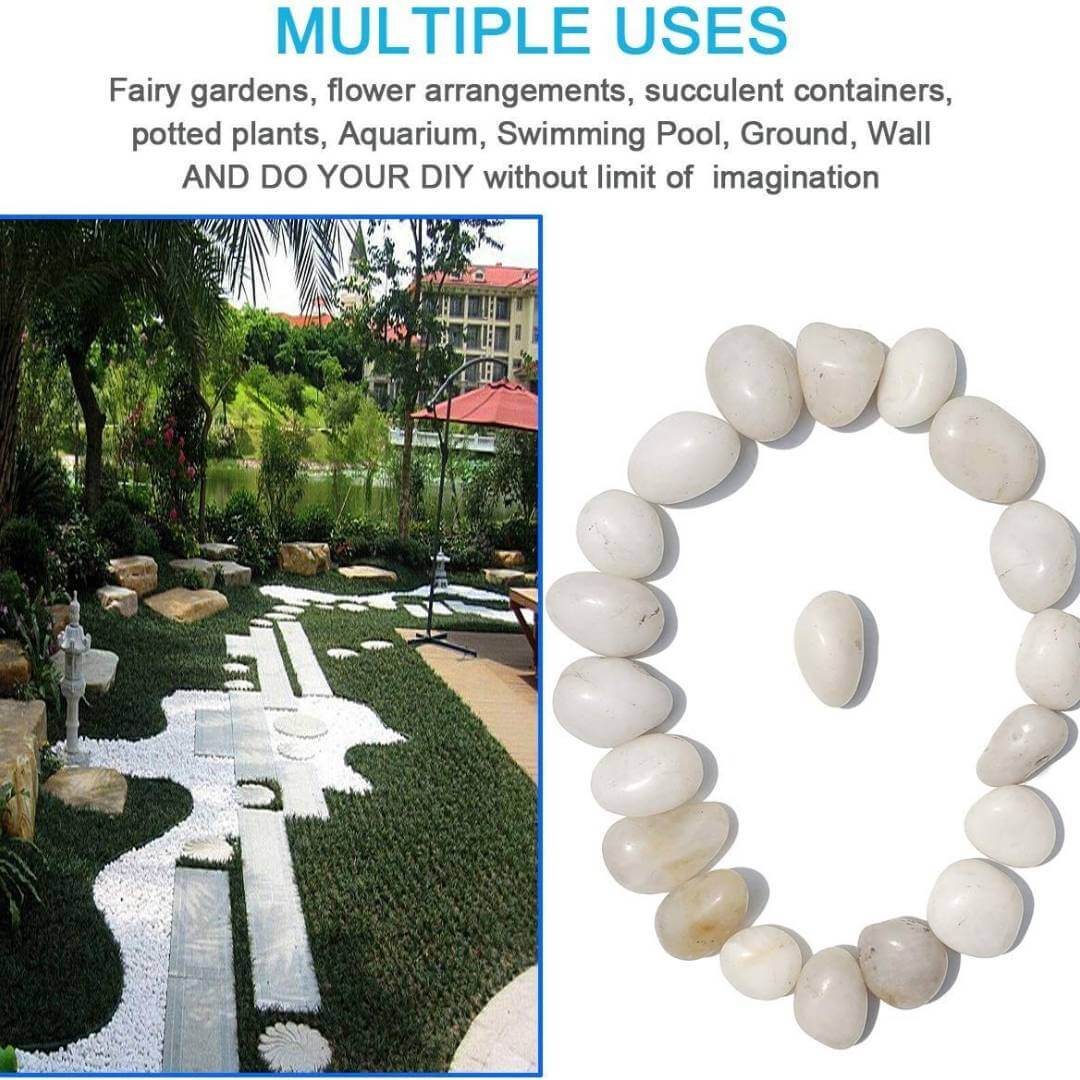 White Pebbles for Decoration - Pebbles for Plants Pots - Pebbles for Garden, Table and Home Decor, Vase Fillers (450 Grams, White Stone)