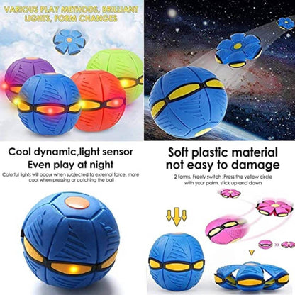 Magic Ball for Kids Flying Saucer Ball, Magic Ball, Frisbee Deformation Ball,  Light UFO, Magic Football Flat Throw Ball, with LED Light Flying Toys