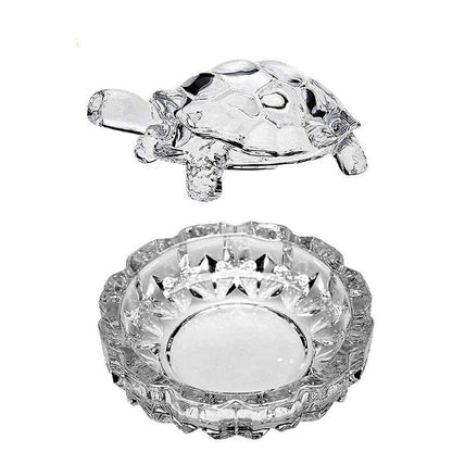 Vastu Feng Shui Crystal Turtle Tortoise with Plate for Good Luck Showpiece (Small, White, Regular Quality), 1 Pcs.