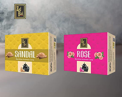 Zed Black Tin Incense Back Flow Dhoop Cone Combo Pack, Sandal, Arij, Mogra, Rose Flavour Dhoop Cone- Pack of 4